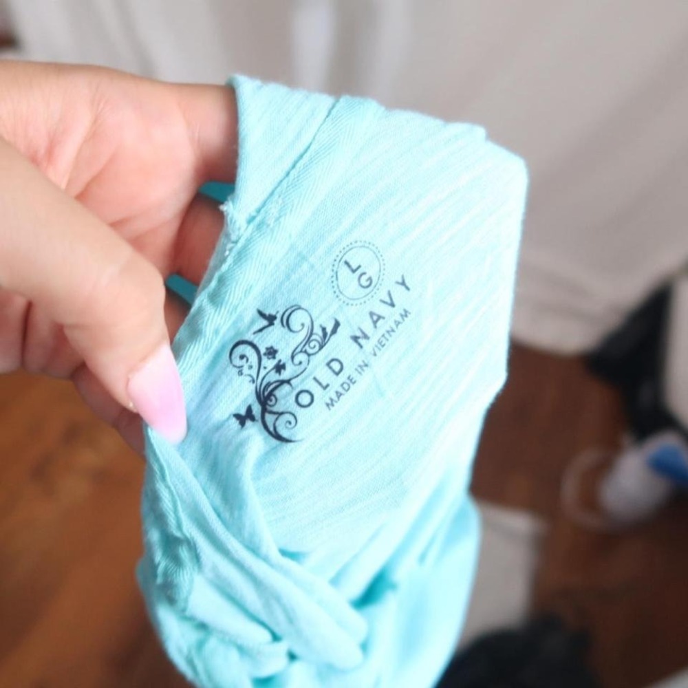 Old Navy Blue Wrap Hoodie Top Y2K Short Sleeve - Picture 4 of 5